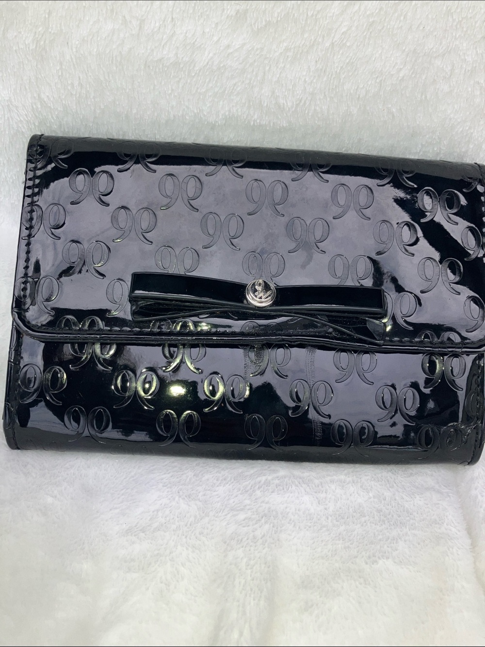 Nine West Black Patent Clutch with Bow Detail
